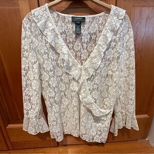 Lauren Ralph Lauren Cream Lace Ruffle Blouse